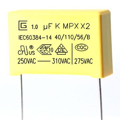خازن ایمنی 105K X2 1.0Uf با خواص ضد شعله عالی P22.5MM