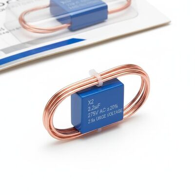 سیم سربی مسی قلع اندود، خازن ایمنی X2، تلرانس ظرفیت مثبت منفی ۲۰ درصد، ولتاژ ضربه نامی ۲.۵ برابر ولتاژ نامی